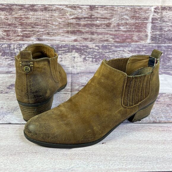Tommy Hilfiger Womens 8 M Chelsea Booties Brown Leather Ankle Top Slip-On Shoes - Picture 16 of 16